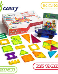 cossy Kids Magnet Toys Magnetic Tiles, 120 PCs Magnetic Building Blocks, Educational Toys for Kids Children with 2 Car Sets
