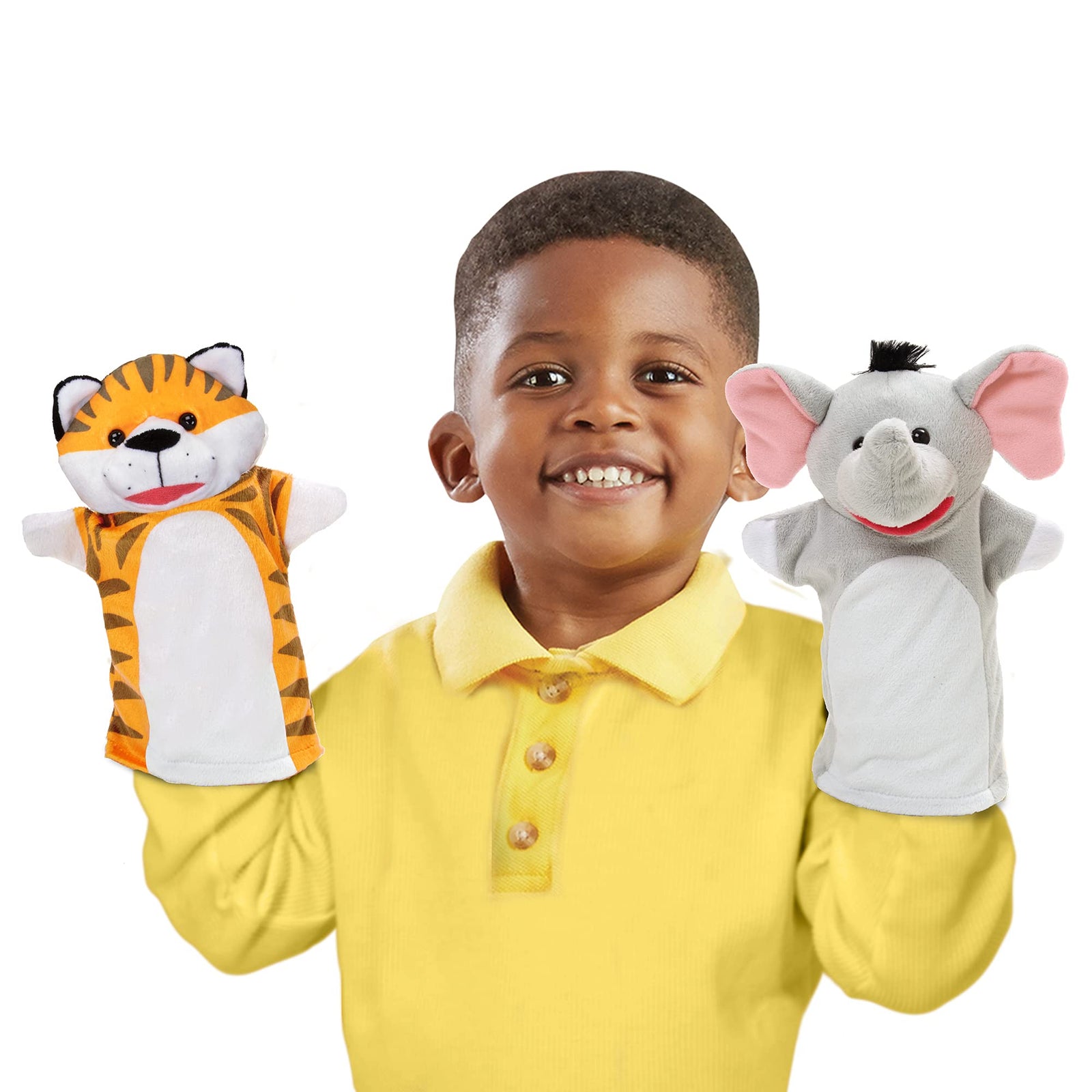 Melissa & Doug Safari Buddies Hand Puppets, Set of 6 (Elephant, Tiger, Parrot, Giraffe, Monkey, Zebra)