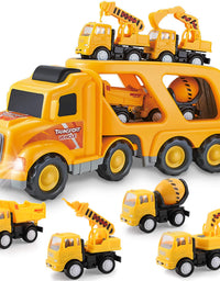 Construction Truck Toys for 3 4 5 6 Years Old Toddlers Kids Boys and Girls, Car Toy Set with Sound and Light, Play Vehicles in Friction Powered Carrier Truck, Small Crane Mixer Dump Excavator Toy
