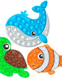 3 Pack Push Bubble Fidget Sensory Toys, Sensory Fidget Poppers Push Bubble Toy, Silicone Squeeze Autism Anxiety Stress Relief Educational Popping Toys for Kids Adults - Clown Fish, Whale, Turtle
