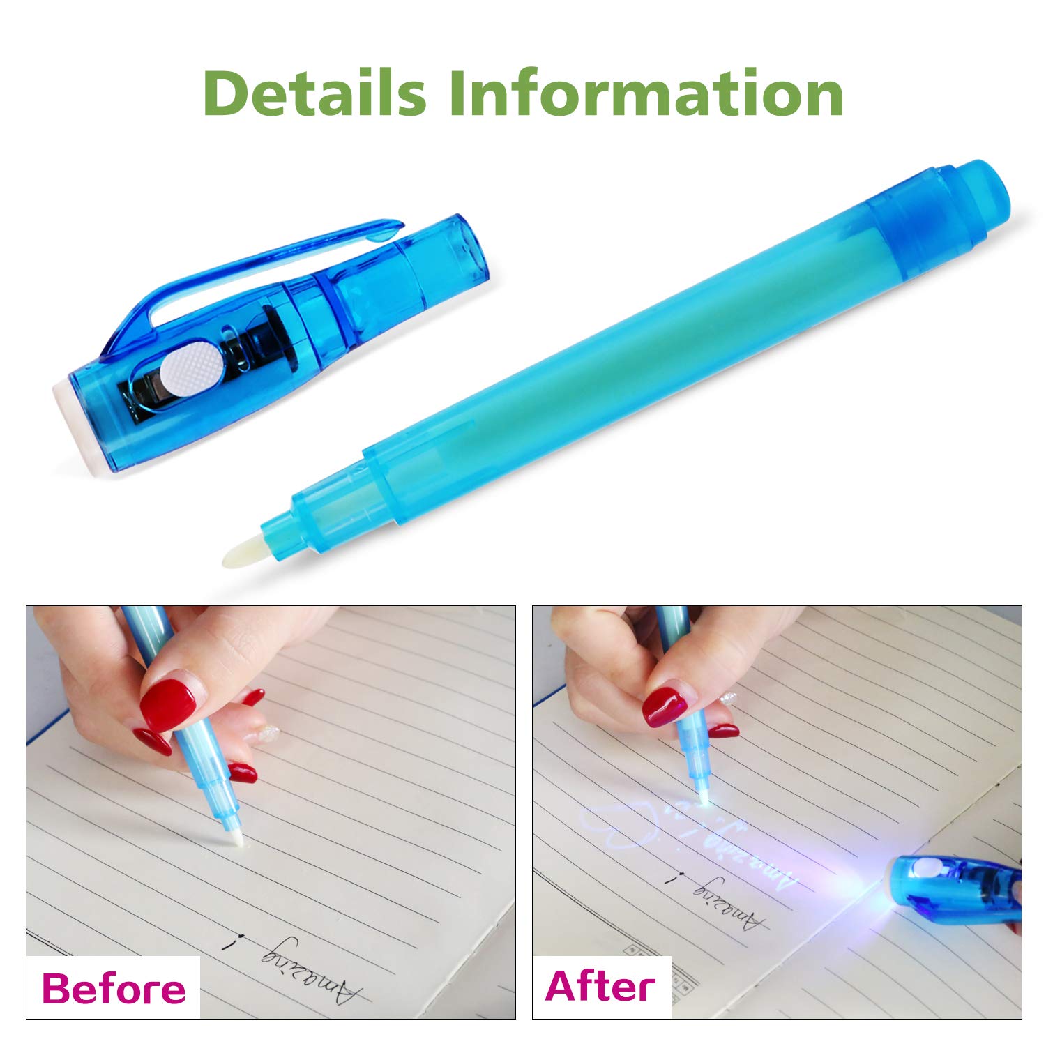 FLYOME 4 Pack Invisible Ink Pens with uv Light, 2021 Upgraded Disappearing Spy Pens for Party Favors, Christmas, Thanks Giving Day, Magic Marker for Secret Message and Goodies Bags Toy