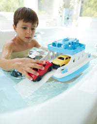 Green Toys Ferry Boat with Mini Cars Bathtub Toy, Blue/White, Standard
