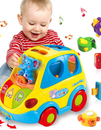 DUMMA Baby Toys 12-18 Months Musical Bus Toys for 1 2 3 4+Year Old Boys Girls Gifts,Early Education Learning Toy with Fruit/Music/Lighting/Smart Shapes for 18-24 Months Birthday Gifts
