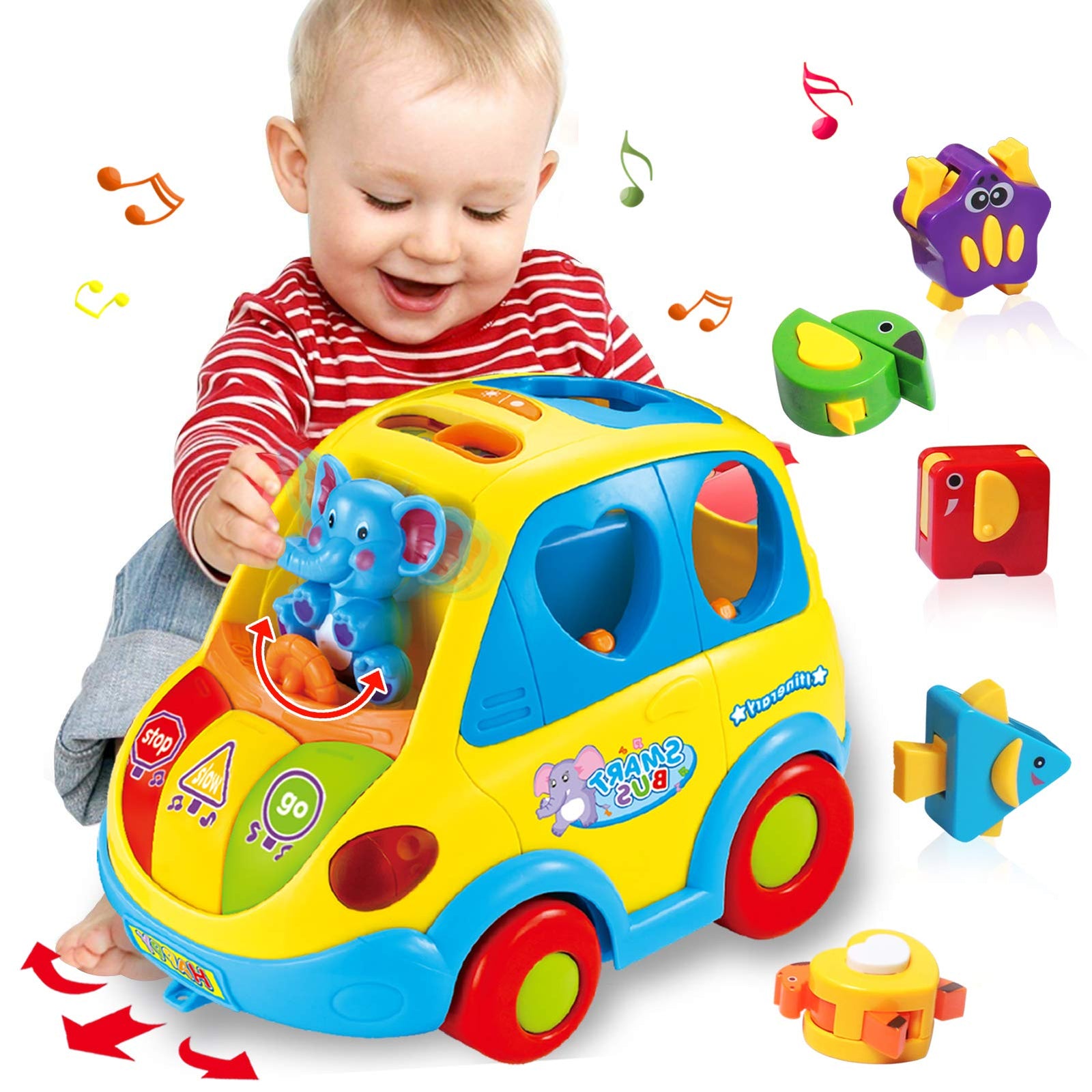 DUMMA Baby Toys 12-18 Months Musical Bus Toys for 1 2 3 4+Year Old Boys Girls Gifts,Early Education Learning Toy with Fruit/Music/Lighting/Smart Shapes for 18-24 Months Birthday Gifts