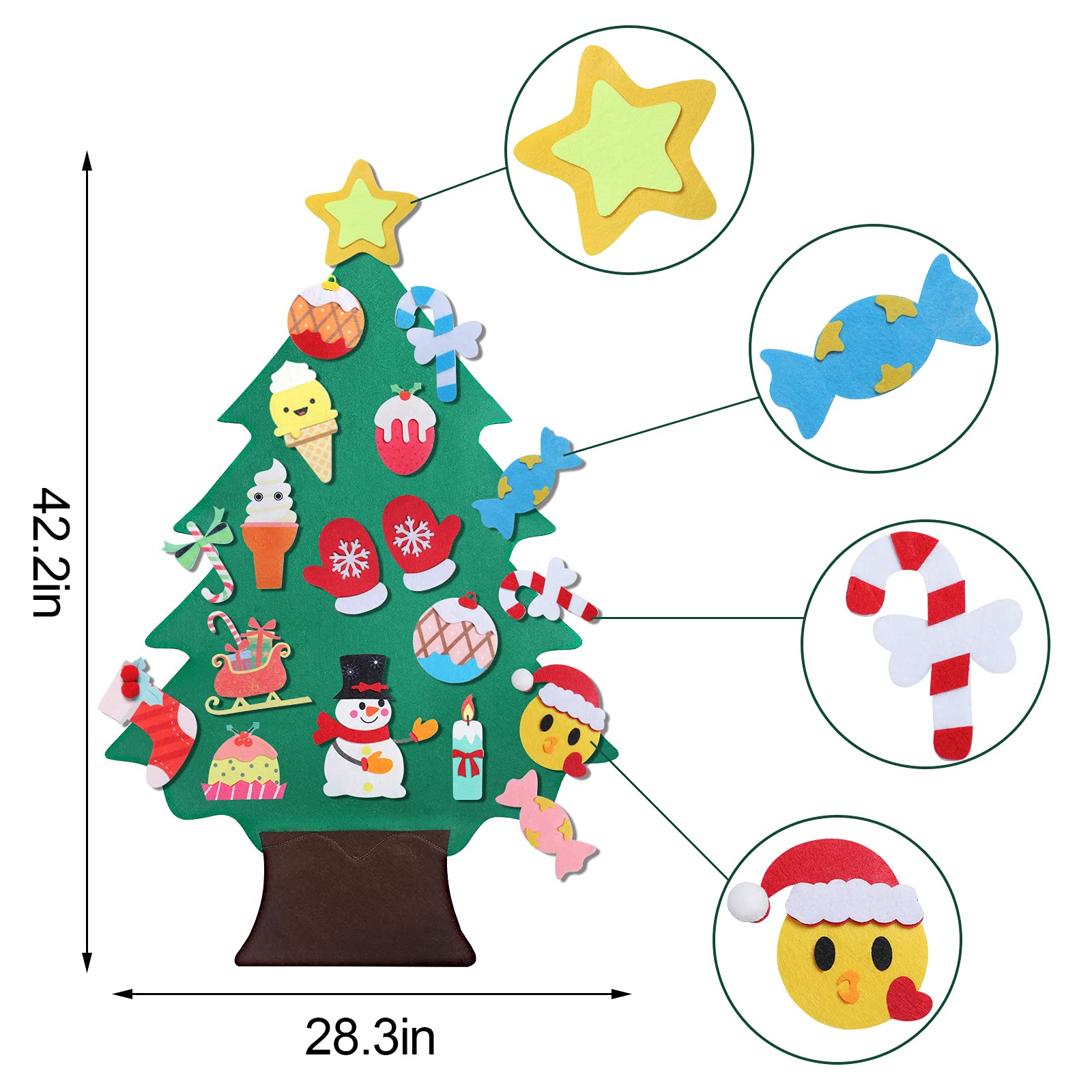 Felt Christmas Tree - 3.5 FT DIY Felt Christmas Tree Set, 38 Ornaments, Xmas Decorations New Year Door Wall Hanging Decorations, Great Gift for Kids