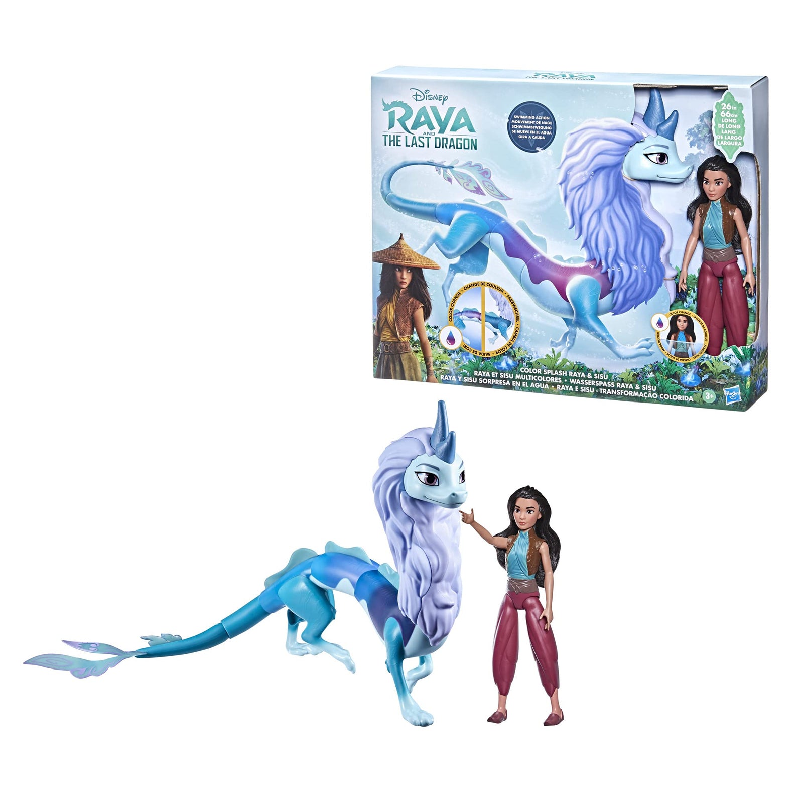 Disney's Raya and The Last Dragon Color Splash Raya and Sisu Dragon, Water Toy for Kids 3 and Up