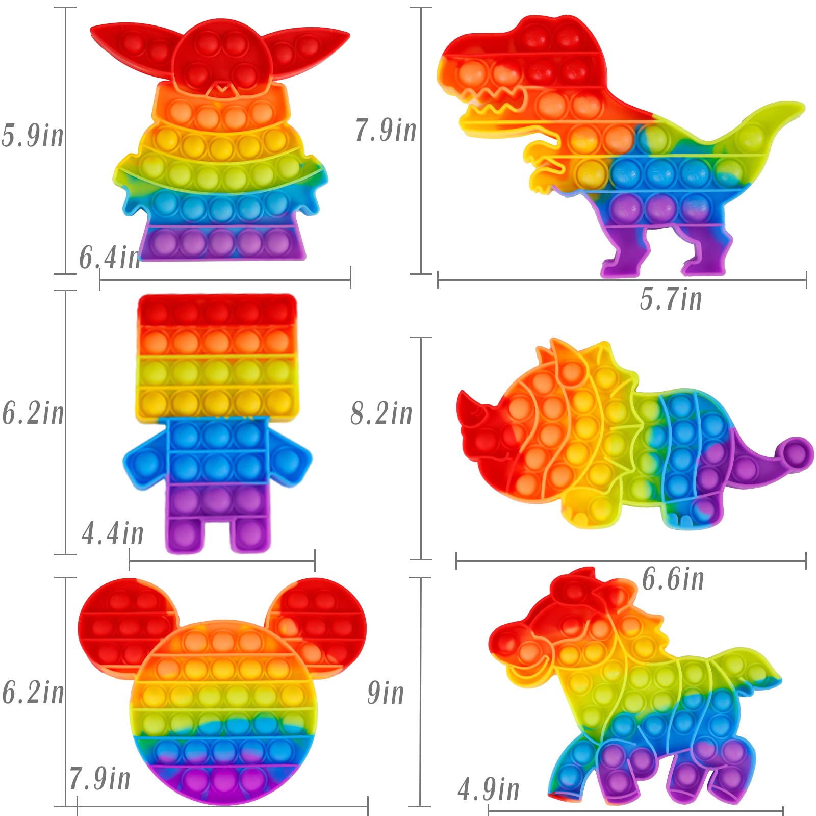 6 Packs Popitsfidgets Toy for Boys，Poppers It Popits Pops Popet Popitsfidgets Press Pop Bubble Sensory Stress Relief Satisfying Game Toy Package Fidgettoy Set Rainbow Mouse Dinosaur Space Robot