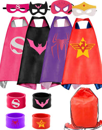 Kids Dress Up 4PCS Superhero Capes Set and Slap Bracelets forGirls Costumes Birthday Party Gifts
