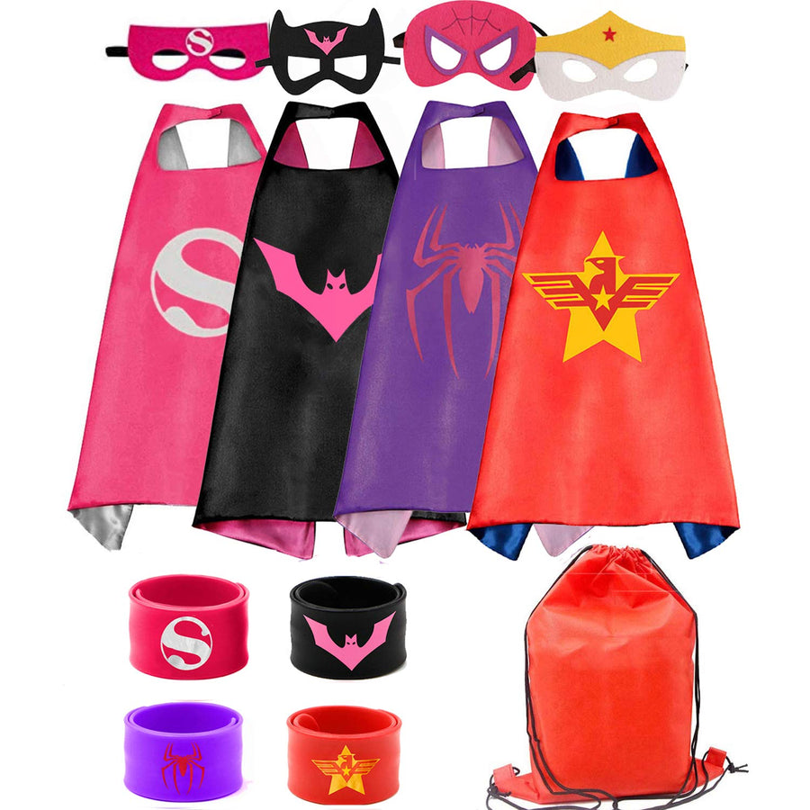 Kids Dress Up 4PCS Superhero Capes Set and Slap Bracelets forGirls Costumes Birthday Party Gifts