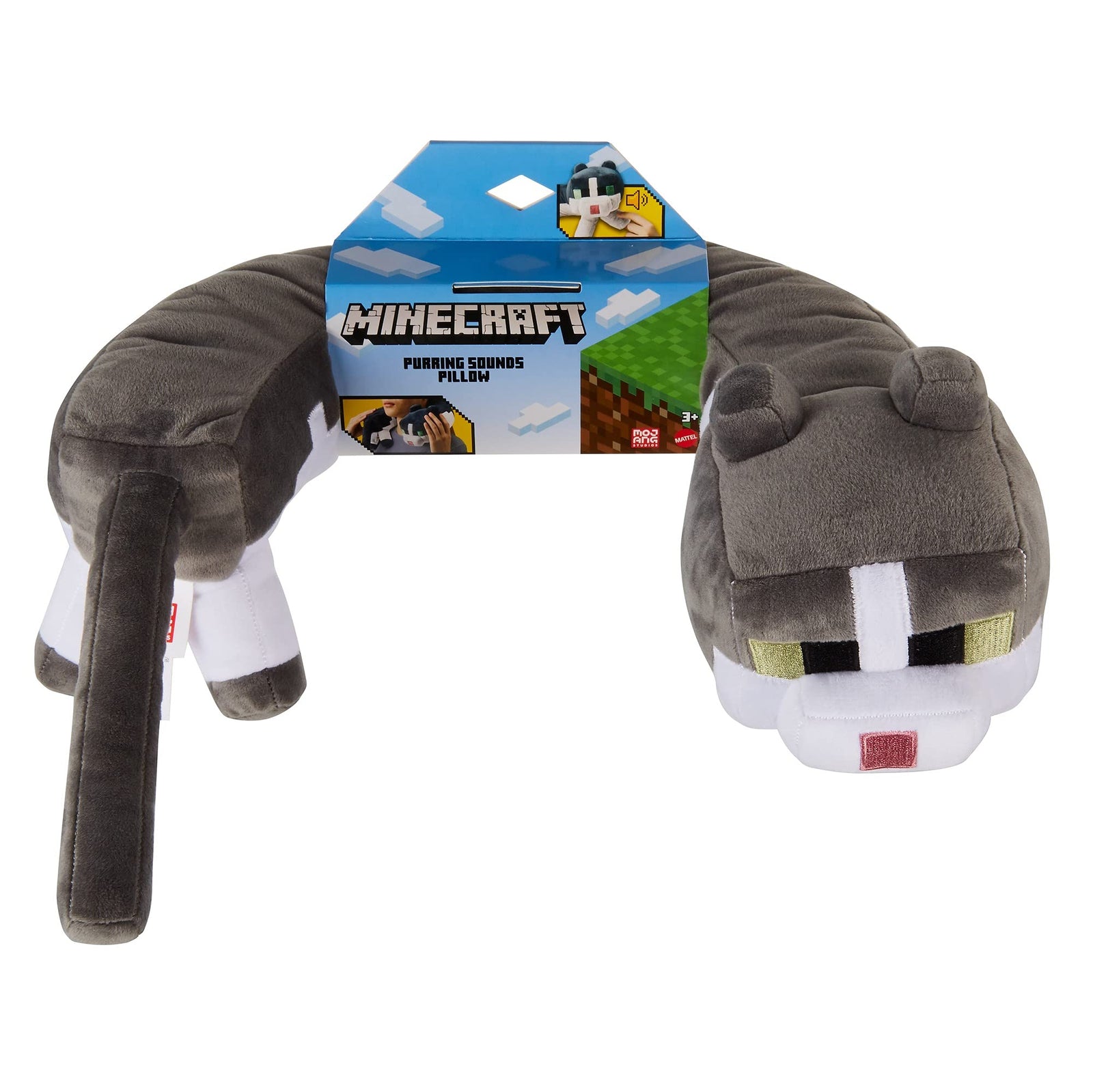 Minecraft Purring Sounds Plush Cat Neck Pillow Toy, Soft Comfort Gift for All Ages, 3 and Older