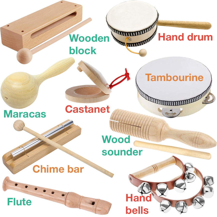 Stoie's International Wooden Music Set for Toddlers and Kids- Eco Friendly Musical Set with A Cotton Storage Bag - Promote Environment Awareness, Creativity, Coordination and Have Lots of Family Fun