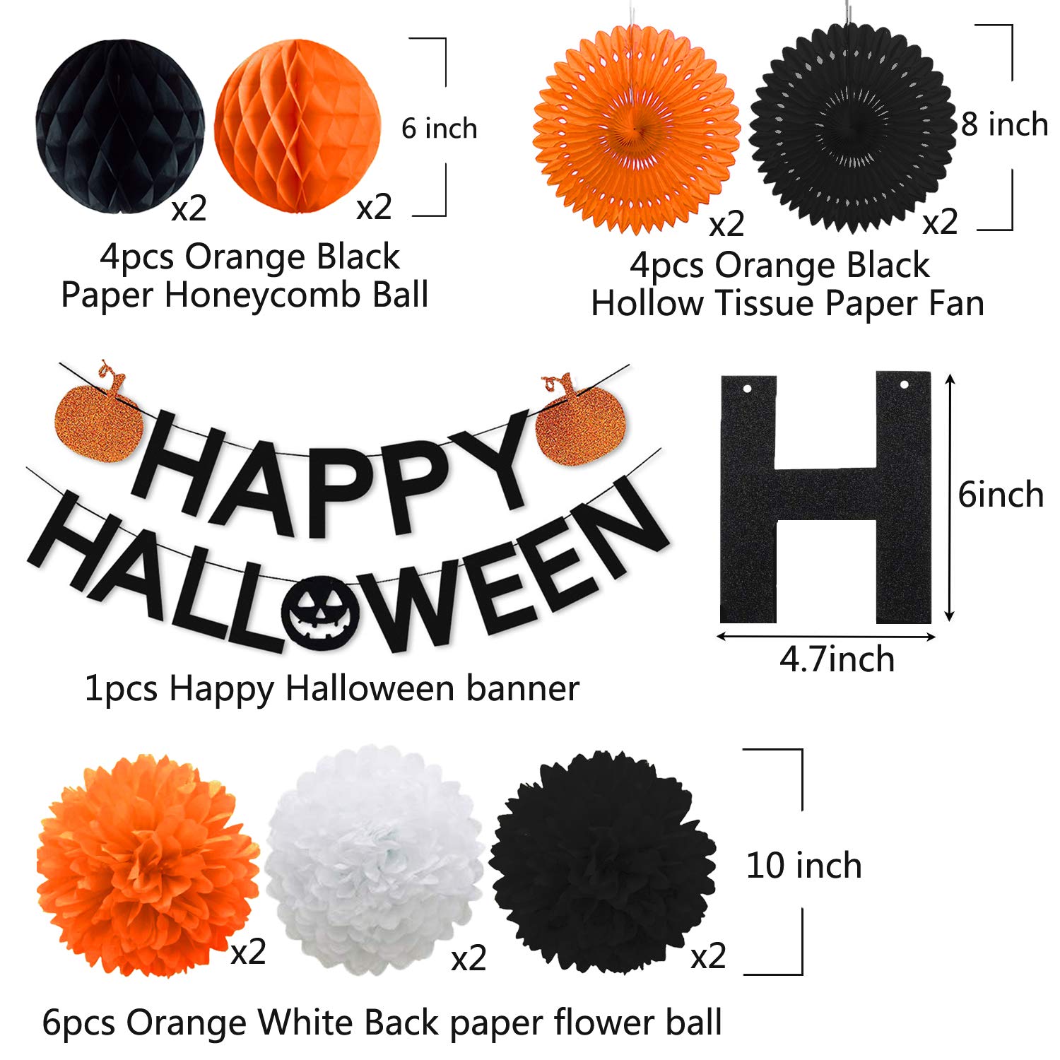 Halloween Party Decorations,Black Glittery Happy Halloween Orange Pumpkin Banner All-in-One Pack for Halloween Theme Party Supplies Decorations Kit for Kids