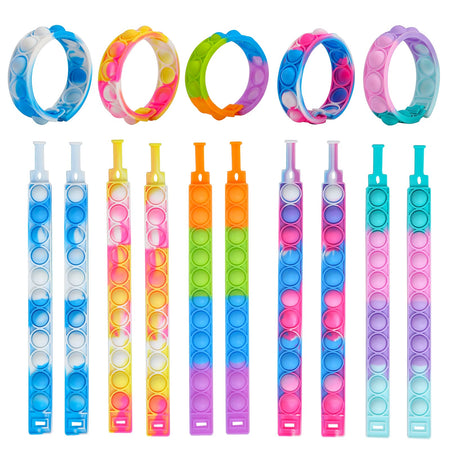 TOMOIN Pop It Bracelets,15 PCS Push Pop Fidget Toy Fidget Bracelet, Durable and Adjustable, Multicolor Stress Relief Finger Press Bracelet for Kids and Adults ADHD ADD Autism