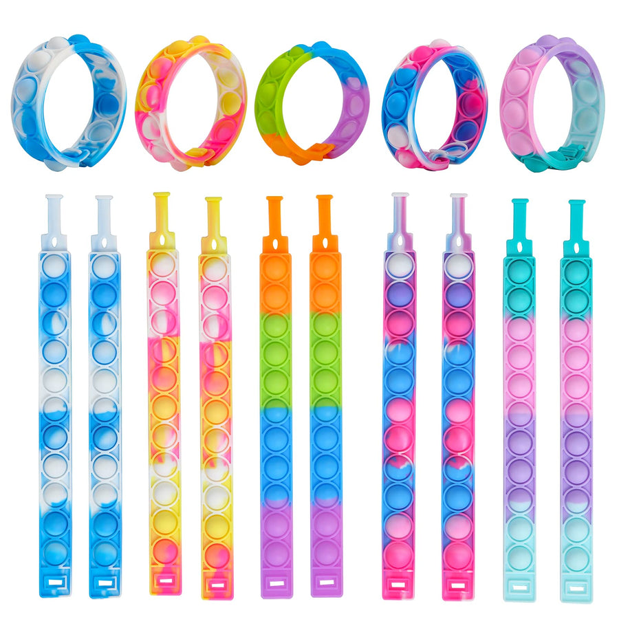 TOMOIN Pop It Bracelets,15 PCS Push Pop Fidget Toy Fidget Bracelet, Durable and Adjustable, Multicolor Stress Relief Finger Press Bracelet for Kids and Adults ADHD ADD Autism