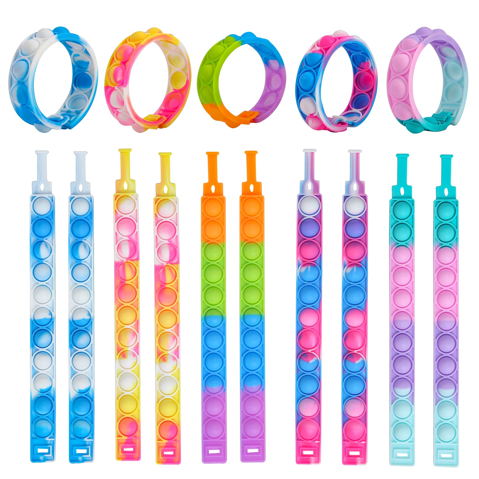 15 Pcs Multiplecolor Wristband Push Pop Bubble Sensory Fidget Silicone Bracelet Toy, Stress Relief Wristband Fidget Toys for Kids and Adults Anxiety Relief ADHD Autism Decompression