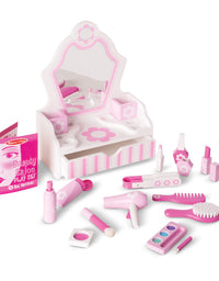 Melissa & Doug Wooden Beauty Salon Play Set With Vanity and Accessories (18 pcs)
