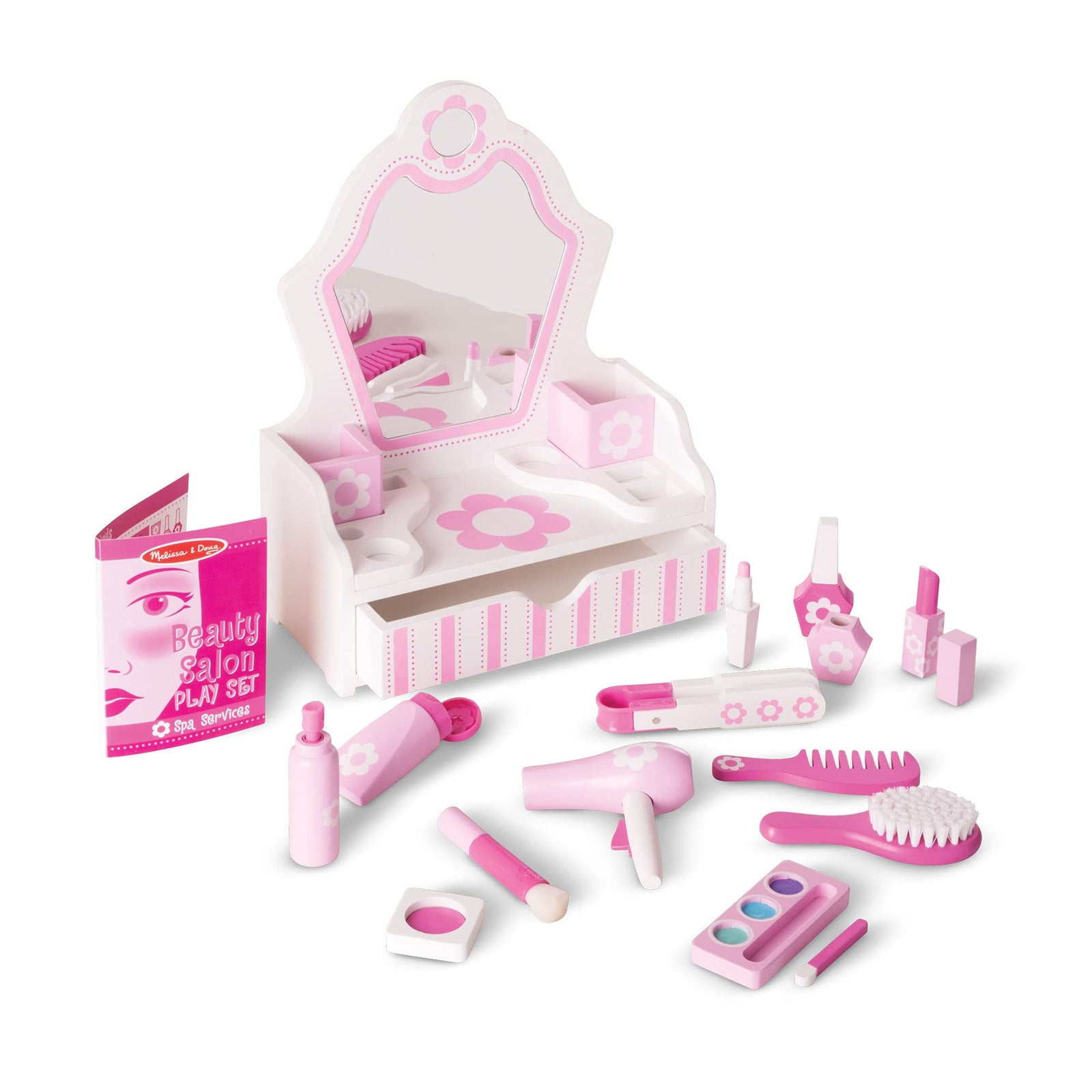 Melissa & Doug Wooden Beauty Salon Play Set With Vanity and Accessories (18 pcs)