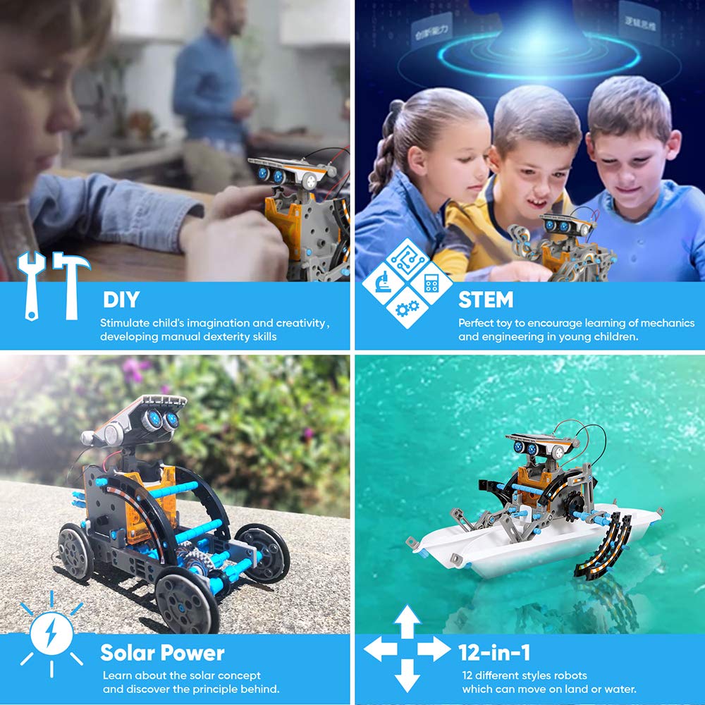 Sillbird STEM 12-in-1 Education Solar Robot Toys -190 Pieces DIY Building Science Experiment Kit for Kids Aged 8-10 and Older,Solar Powered by The Sun