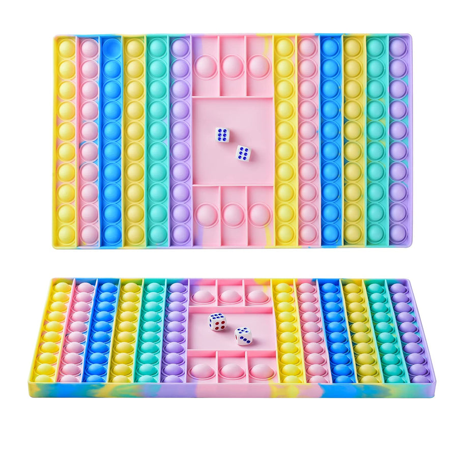 Big Size Pop Game Fidget Toy, Silicone Bubble Rainbow Chess Board Push Popping Sound Popper Sensory Toys for Parent Child, Interactive Jumbo Stress Anxiety Relief Toy Play with Friends (Rectangle)