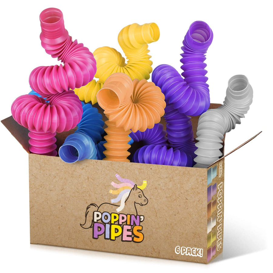 BunMo Pastel Pop Tubes 6pk. Pop Tubes Fidget Toy for Fine Motor Skills, Stress Relief & Toddler Learning. Fidget Tubes and Sensory Tubes are Stocking Stuffers, Fidget Tube & Toddler Toys.
