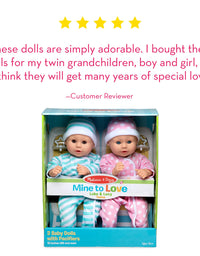 Melissa & Doug Mine to Love Twins Luke & Lucy 15” Light Skin-Tone Boy and Girl Baby Dolls with Rompers, Caps, Pacifiers
