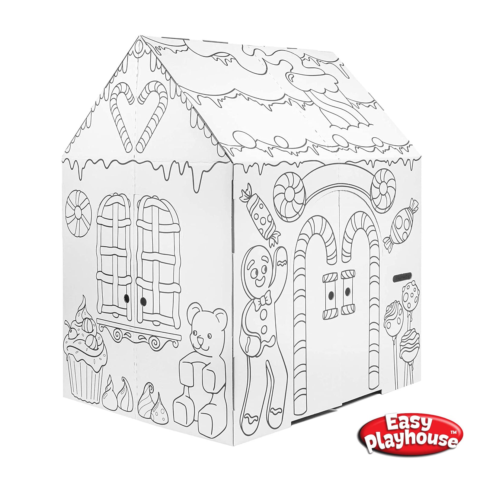 Easy Playhouse Gingerbread House - Kids Art & Craft for Indoor Fun, Color Favorite Holiday Sweets & Winter Friends– Decorate & Personalize a Cardboard Fort, 32" X 26. 5" X 40. 5" - Made in USA, Age 3+