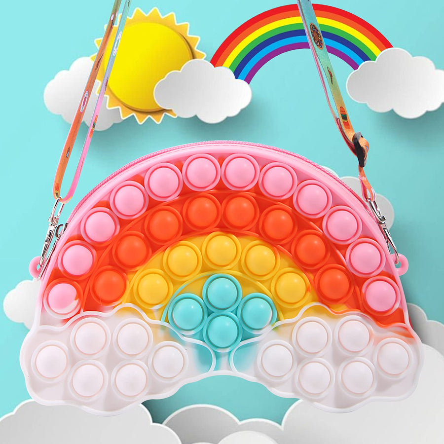 Tckoll Pop Purse Bag Fidgets for Girls,Rainbow Clouds Pop Purse Popper Bubbles Fidget Toys Handbags,Simple Anxiety Sensory Fidegt Toy,Fidget Toys Halloween Birthday Party Fidgets Gifts for Girls 10-12