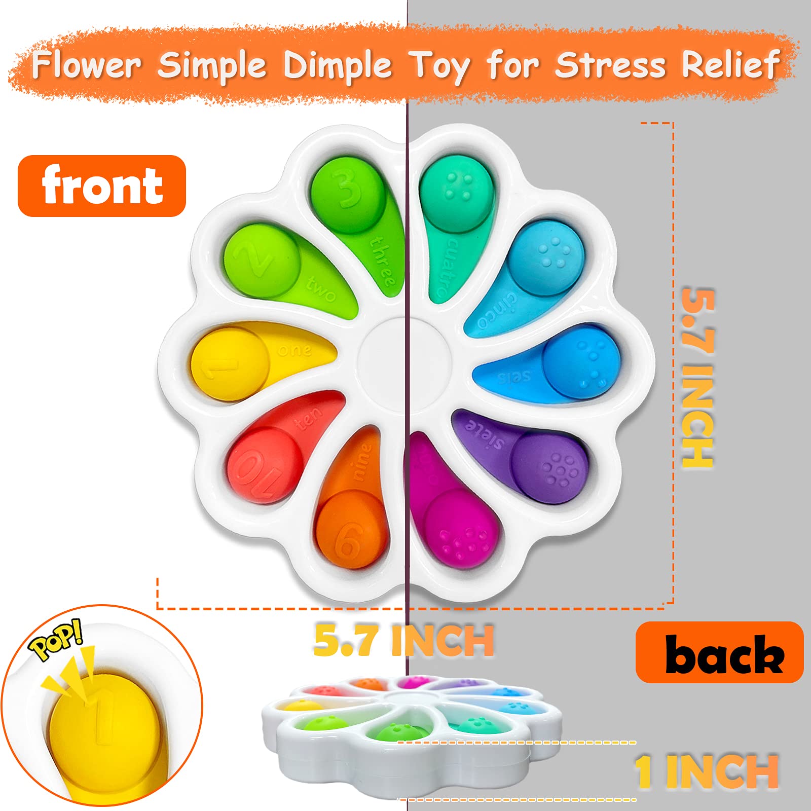 Simple Dimple Pack, Fidget Spinners Flower Pop Bubble Toy for Stress Relief and ADHD, Novelty Gift for Rewards Kids Birthday Party
