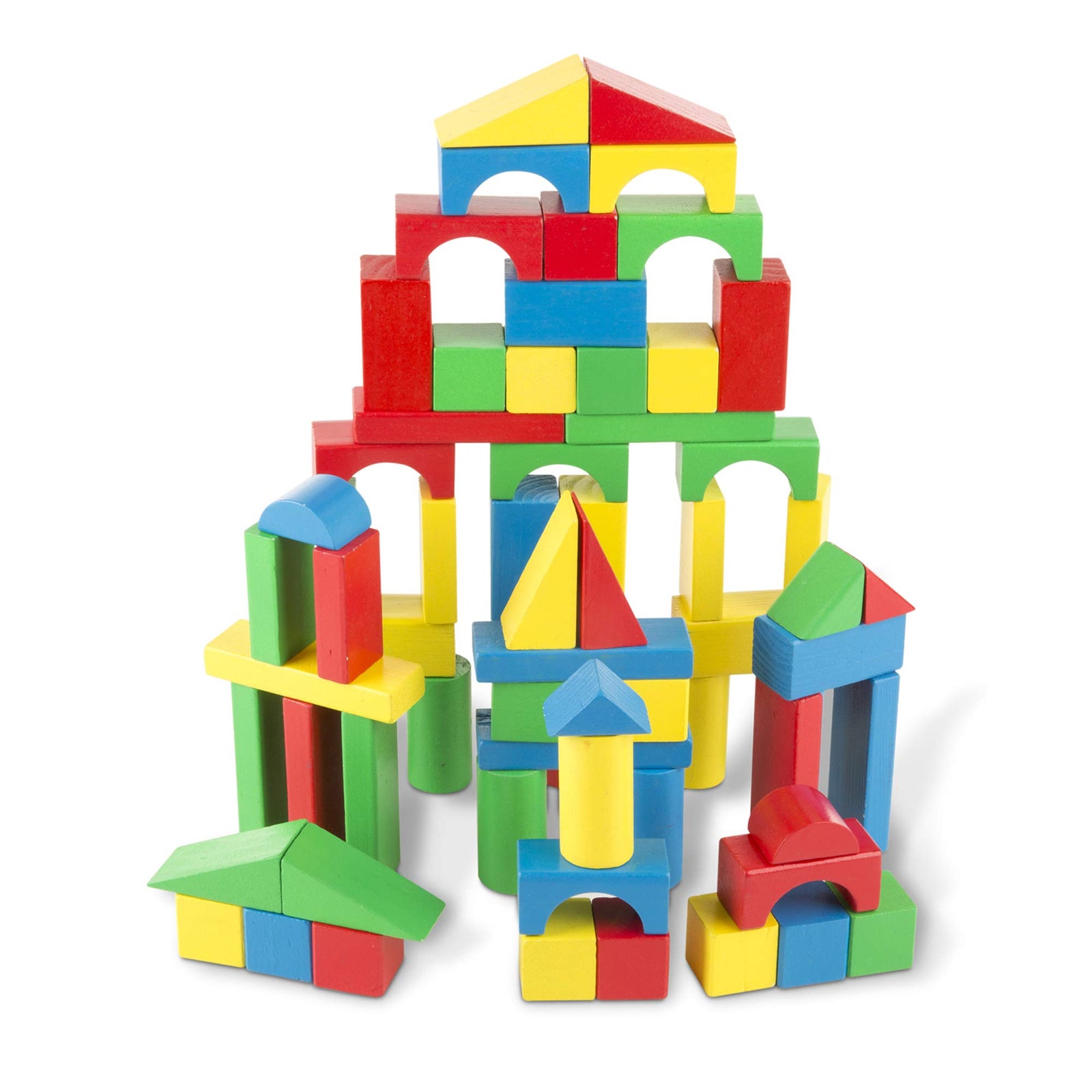 Melissa & Doug Wooden Building Blocks Set - 100 Blocks in 4 Colors and 9 Shapes