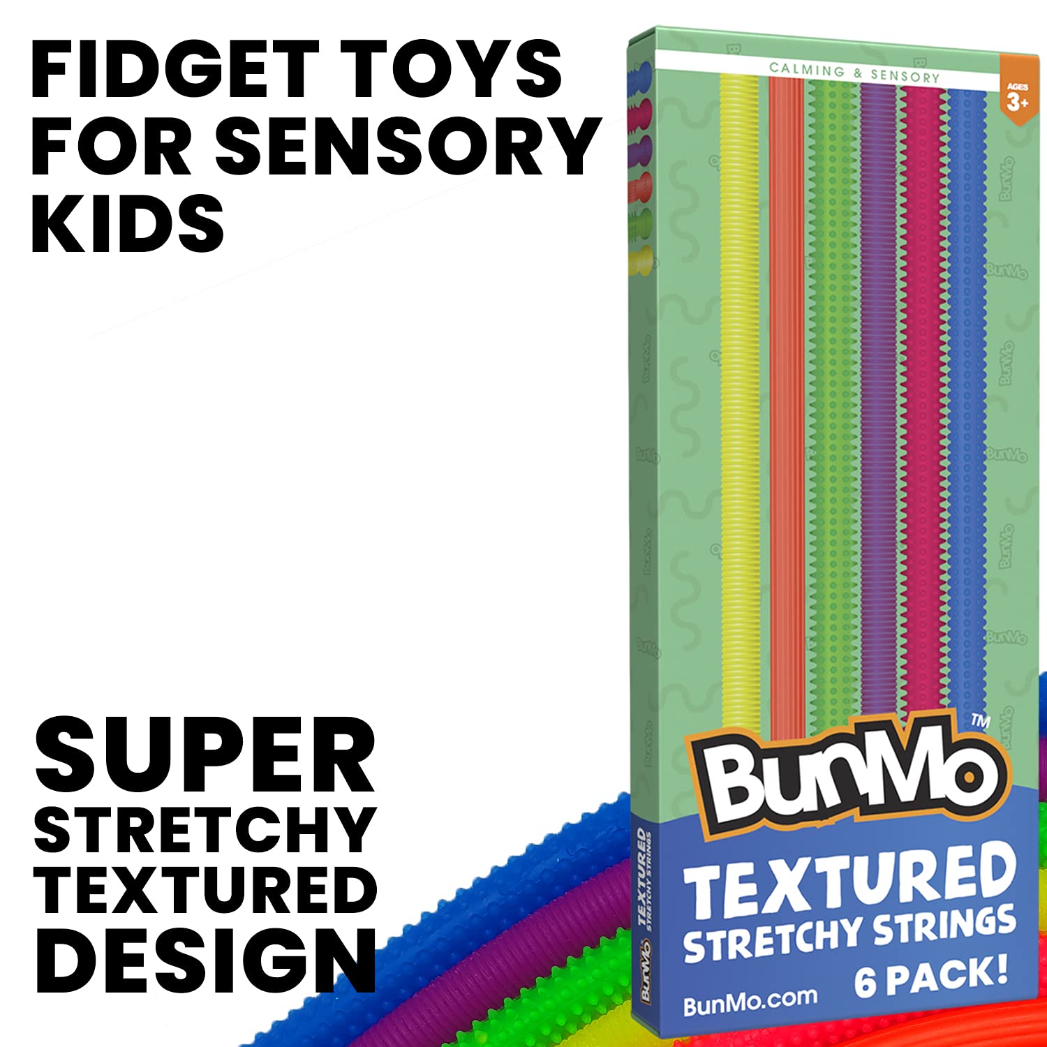 Fidget Toys and Textured Sensory Toys by BUNMO - Textured Stretchy Strings Fidget Toy. Bumpy Fidget Toys for Adults and Kids Make Perfect Anxiety Toys, Autism Sensory Toys, and Stress Toys.