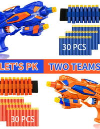 2 Pack Blaster Guns Boys Toy-with 60 Soft Foam Darts Bullets& 2 Wrist Bands for Nerf-Hand Gun Toys Gifts Party Supplies for 5,6,7,8,9 Years Kids
