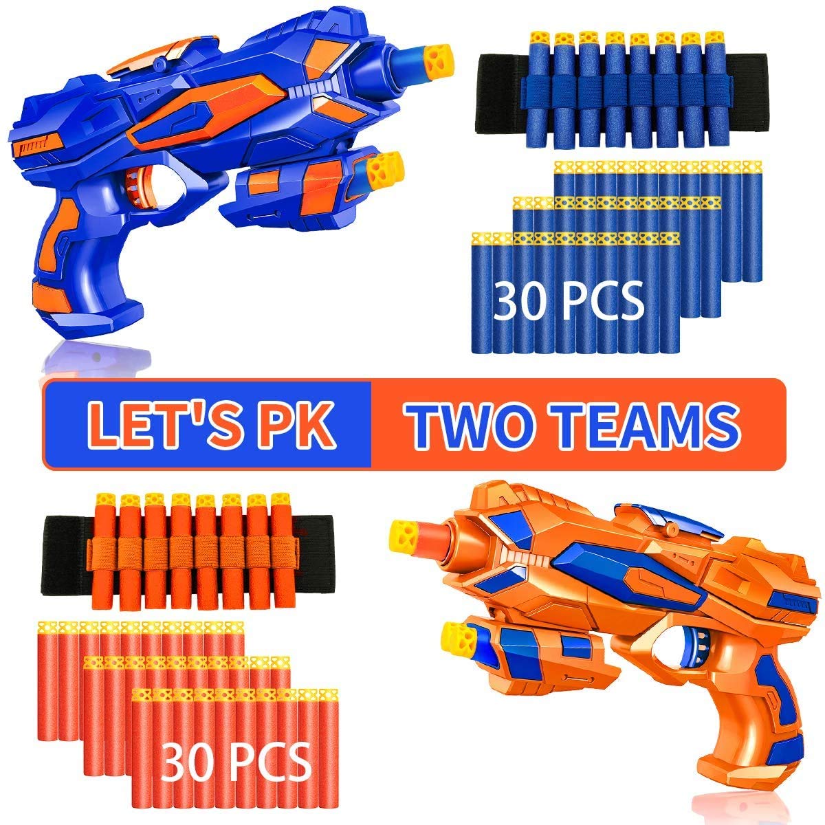 2 Pack Blaster Guns Boys Toy-with 60 Soft Foam Darts Bullets& 2 Wrist Bands for Nerf-Hand Gun Toys Gifts Party Supplies for 5,6,7,8,9 Years Kids