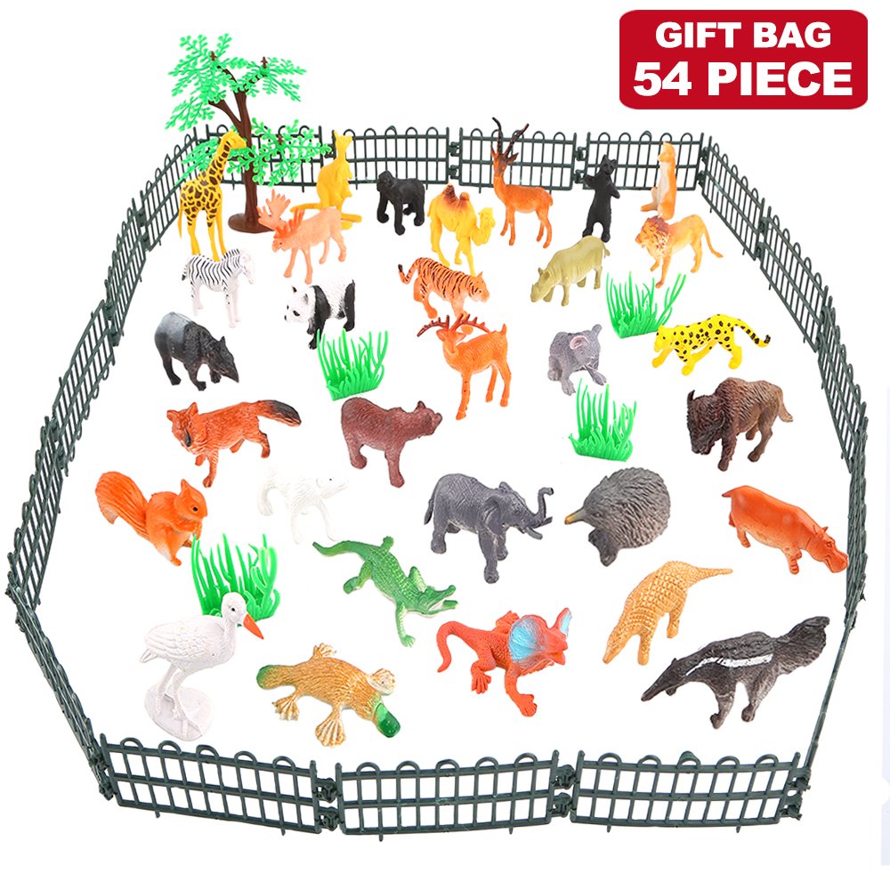 Animals Figure,54 Piece Mini Jungle Animals Toys Set,ValeforToy Realistic Wild Vinyl Plastic Animal Learning Party Favors Toys for Boys Girls Kids Toddlers Forest Small Animals Playset Cupcake Topper
