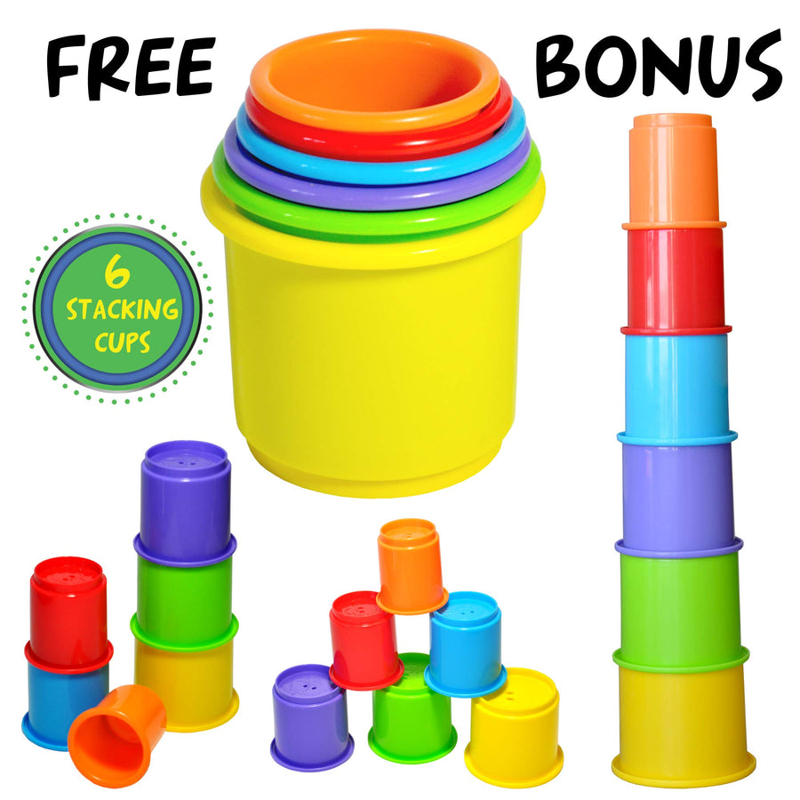 Pound a Ball Toy For Toddlers + FREE 6 Stacking Cups, Hammer and Ball Toys for 1 Year Old Boy & Girl STEM Developmental Fun Learning toy, Montessori Fine Motor, Best Toddler Gift, Birthday, Ages 1 2 3