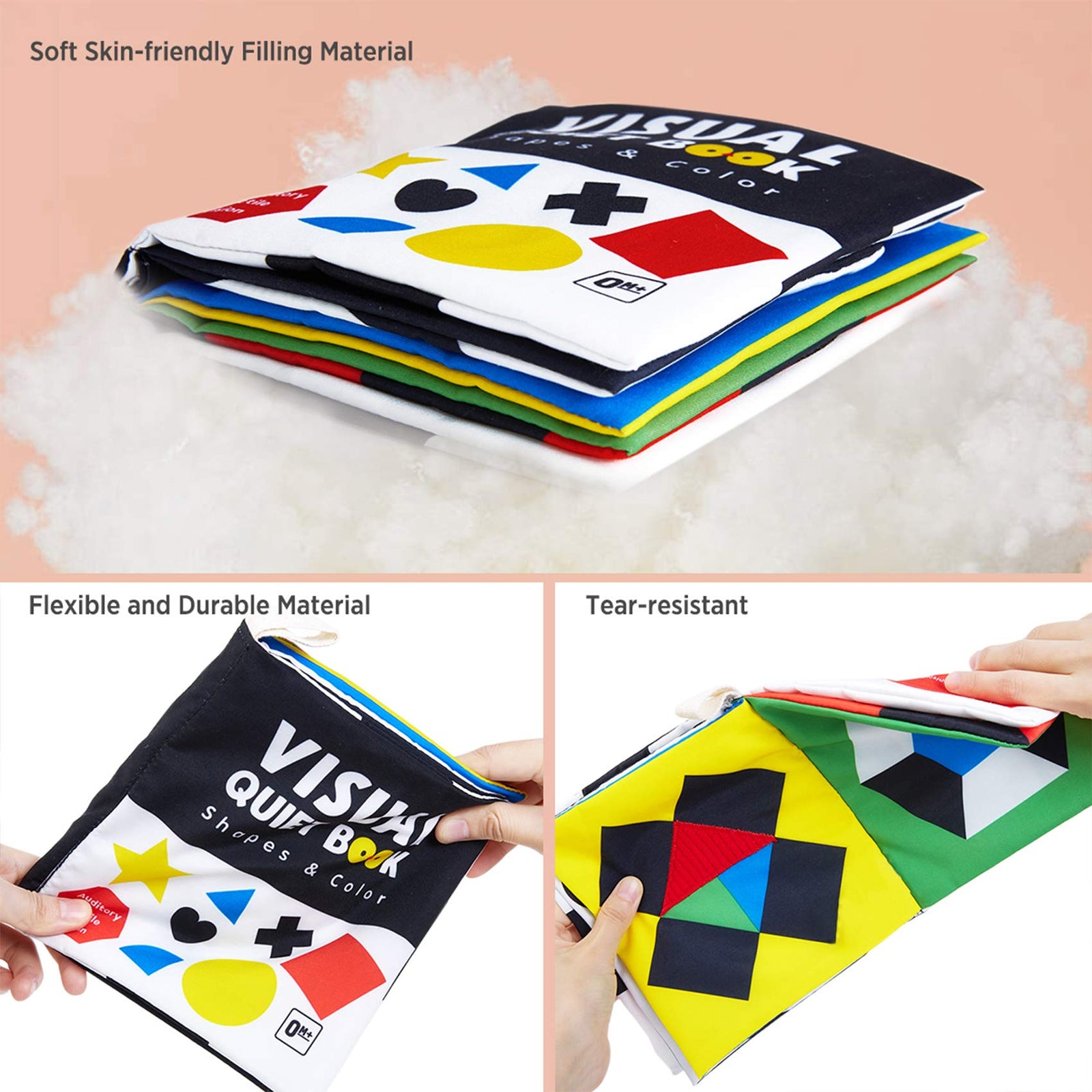 beiens Soft Baby Books, High Contrast Black and White Books Non Toxic Fabric Touch and Feel Crinkle Cloth Books Early Educational Stimulation Toys for Infants Toddlers, Baby Gift Stroller Toys