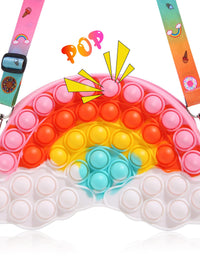 Pop Fidget Toys Shoulder Bag- Rainbow Pop Fidgets Bag Purse for Girls- Relief Stress Sensory Fidget Toys for Kids- Push Popper Crossbody Handbags Christmas Pop Halloween Birthday Party Gifts
