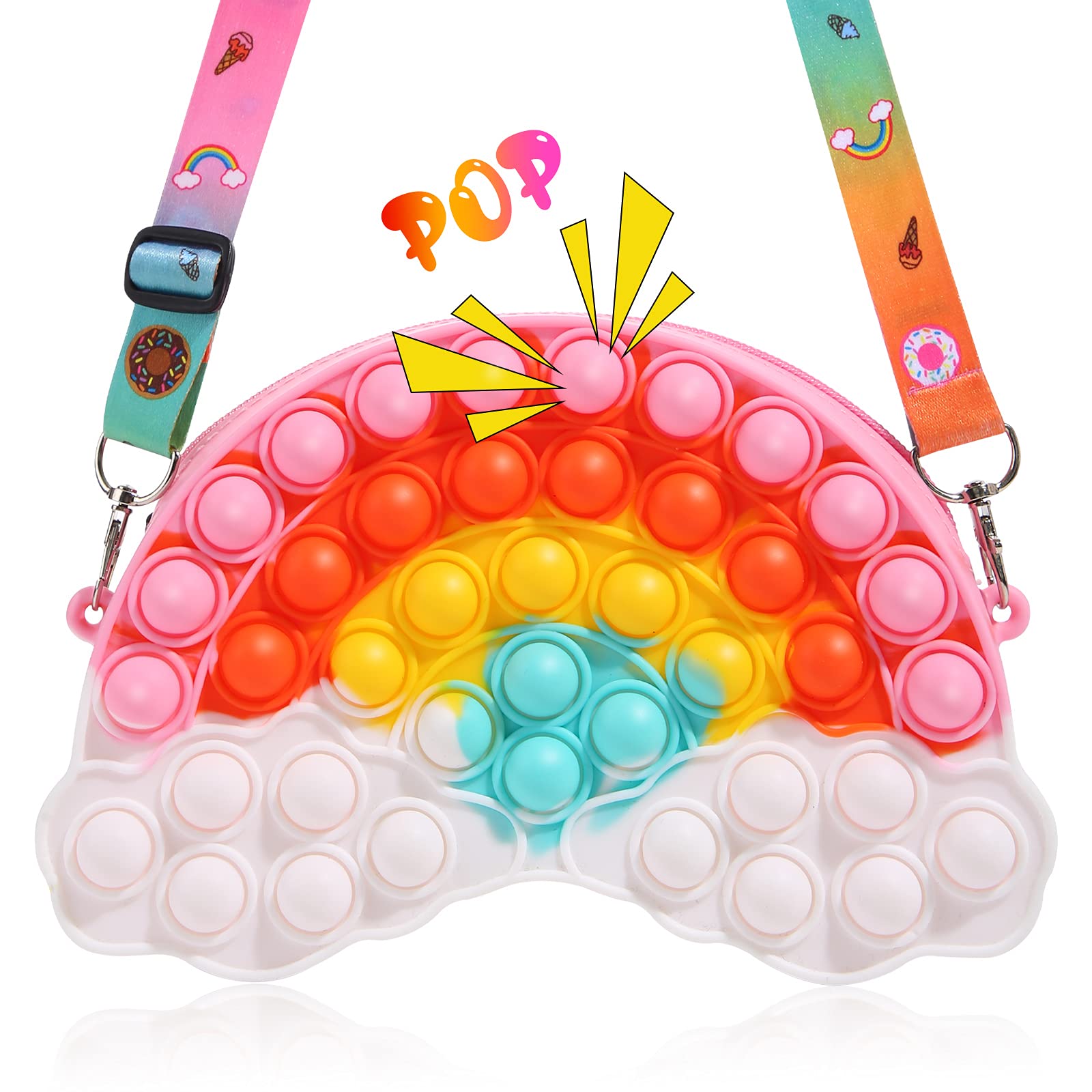 Pop Fidget Toys Shoulder Bag- Rainbow Pop Fidgets Bag Purse for Girls- Relief Stress Sensory Fidget Toys for Kids- Push Popper Crossbody Handbags Christmas Pop Halloween Birthday Party Gifts
