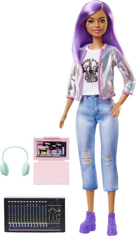 Barbie Career of The Year Music Producer Doll (12-in), Colorful Purple Hair, Trendy Tee, Jacket & Jeans Plus Sound Mixing Board, Computer & Headphone Accessories, Great Toy Gift