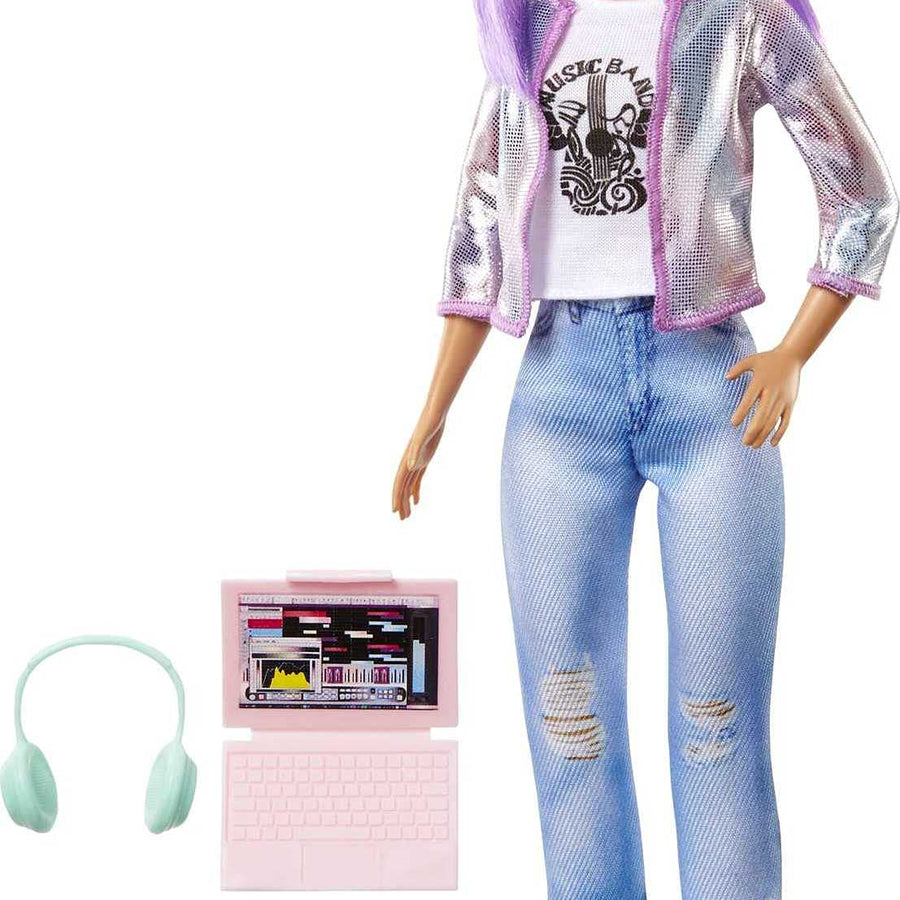 Barbie Career of The Year Music Producer Doll (12-in), Colorful Purple Hair, Trendy Tee, Jacket & Jeans Plus Sound Mixing Board, Computer & Headphone Accessories, Great Toy Gift
