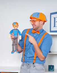 Blippi Bendable Plush Doll, 16” Tall Featuring SFX - Squeeze The Belly to Hear Classic catchphrases - Fun, Educational Toys for Babies, Toddlers, and Young Kids
