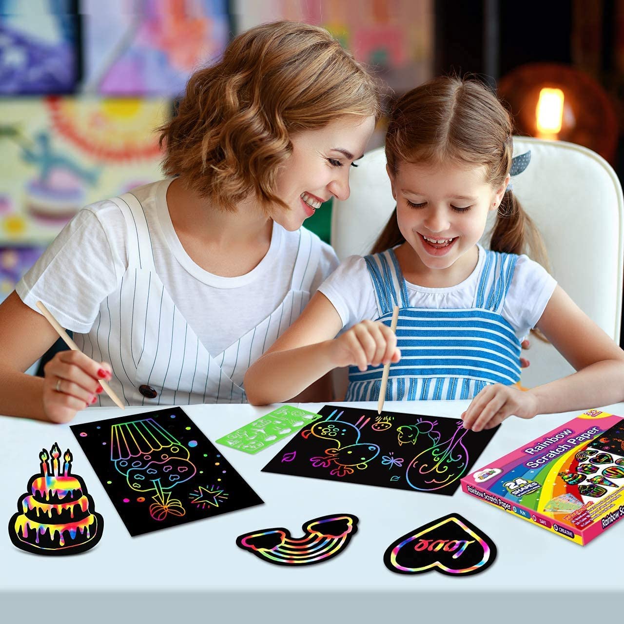 ZMLM Scratch Paper Art-Craft Christmas Girl: Rainbow Scratch Magic Drawing Set Paper Pad Board Supply Kit Girl Project Activity for 3-12 Age Kid Game Toy Holiday|Party |Birthday|Children's Day Gift