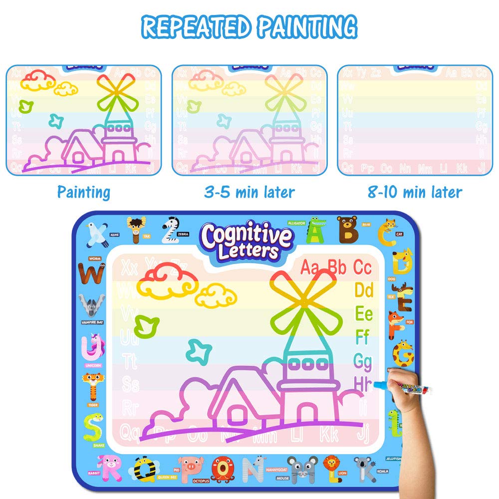 Jasonwell Aqua Magic Doodle Mat 40 X 32 Inches Extra Large Water Drawing Doodling Mat Coloring Mat Educational Toys Gifts for Kids Toddlers Boys Girls Age 3 4 5 6 7 8 Year Old