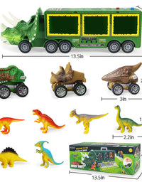 Dinosaur Toy Truck for Kids 3-7 with Flashing Lights, Music and Roaring Sound, 10 in 1 Dinosaur Toys for Boys and Girls, 3 Pull Back Dinosaur Cars, 6 Dinosaur Toys and 1 Dinosaur Carrier Truck
