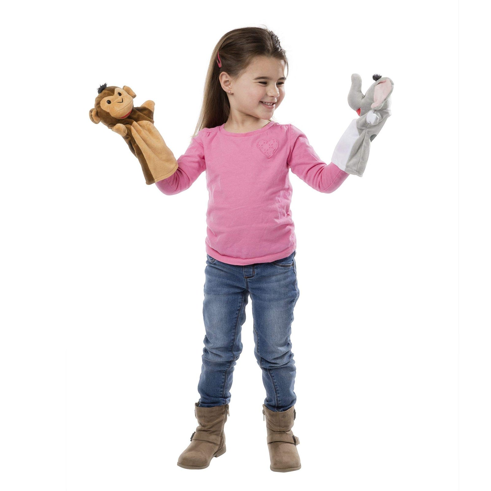 Melissa & Doug Animal Hand Puppets (Set of 2, 4 animals in each) - Zoo Friends and Farm Friends