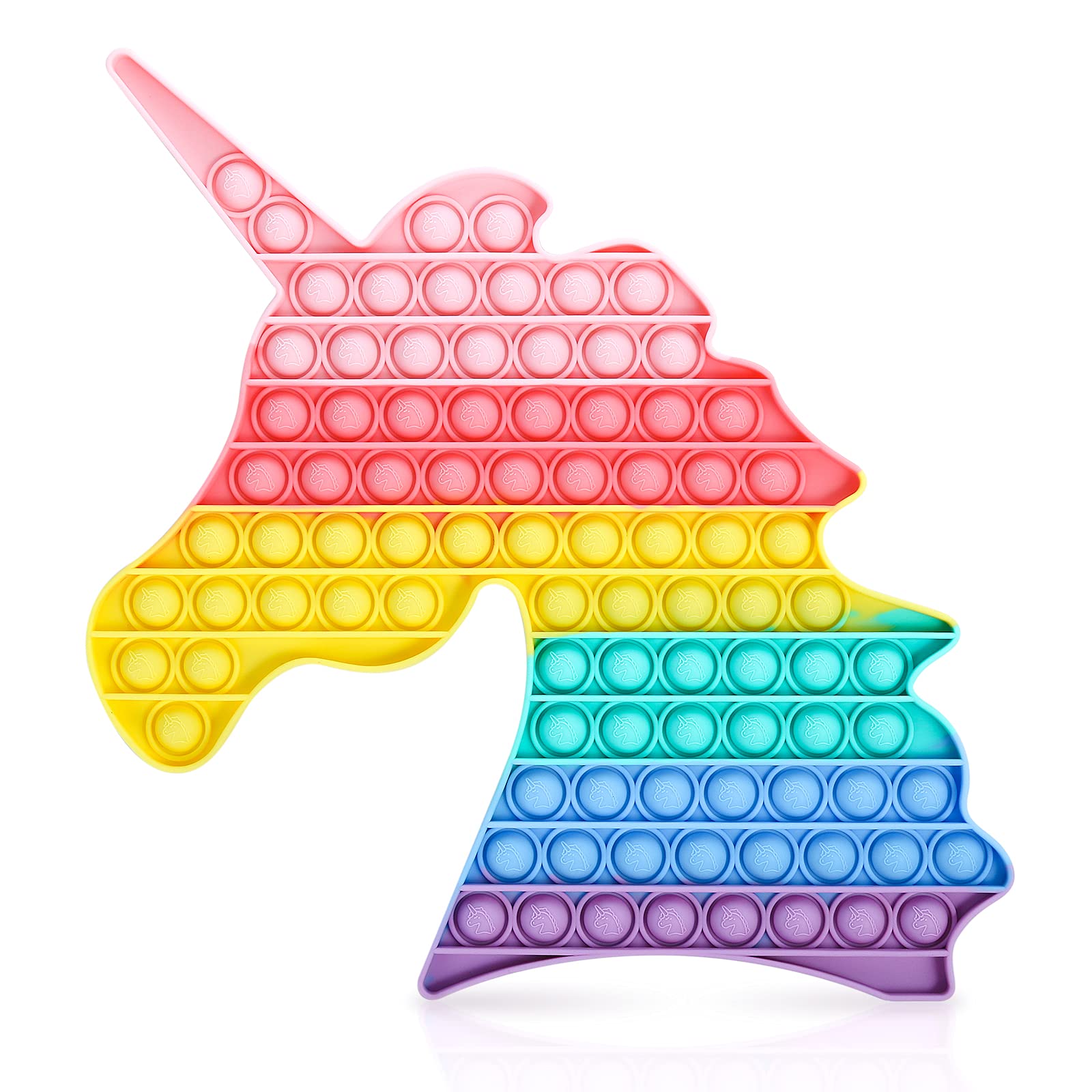 HiUnicorn Big Pop Unicorn Fidget Toy, Rainbow Large Jumbo Poppers Bubbles Gift for Girls, Giant Game Sensory Educational Toy for Kids Keep Busy and Focus (Large, Macaron)