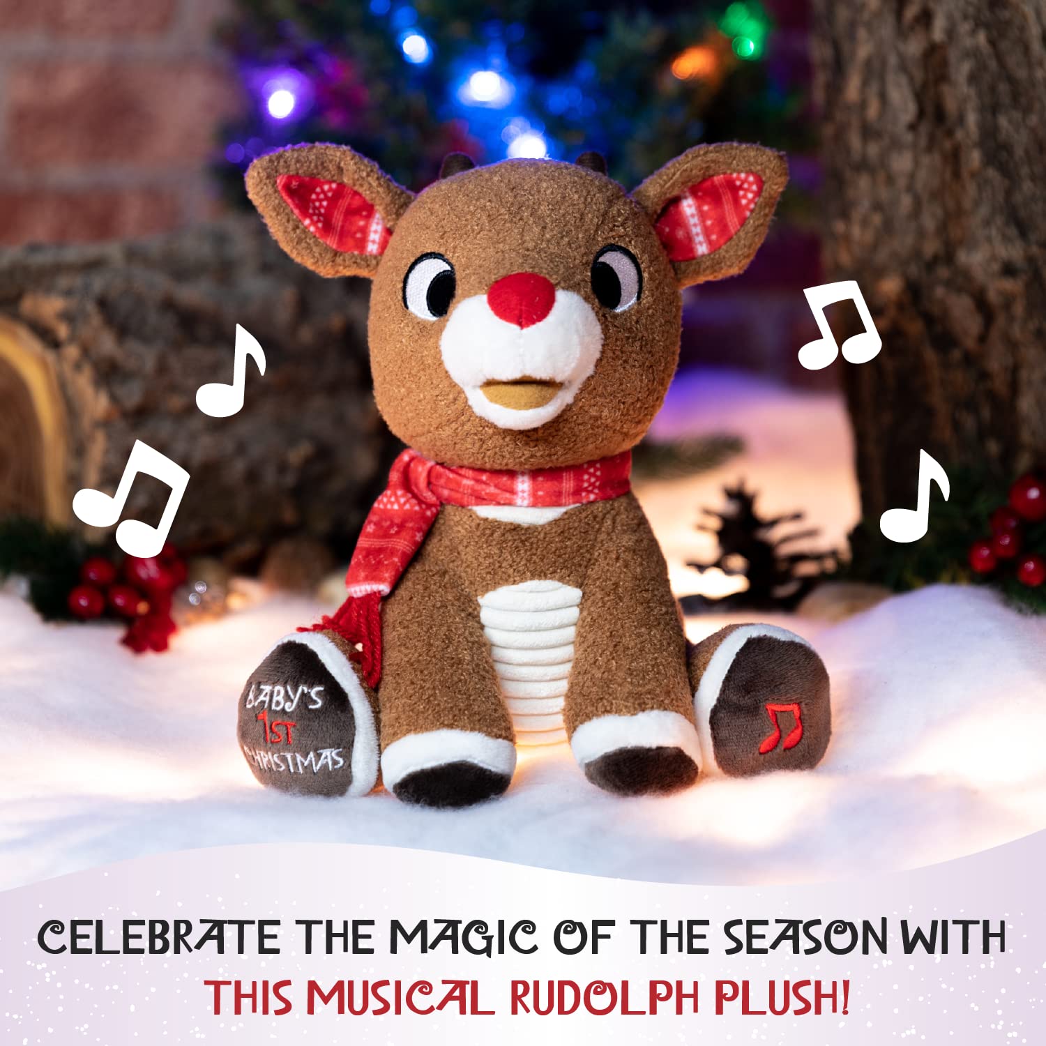 Rudolph The Red-Nosed Reindeer Musical Stuffed Animal, Baby's First Christmas Plush, 8 Inches
