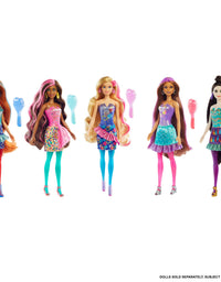 Barbie Color Reveal Doll with 7 Surprises: 4 Bags Contain Skirt, Shoes, Earrings & Brush; Water Reveals Confetti-Print; Doll’s Look & Color Change on Hair & Face; Party Series
