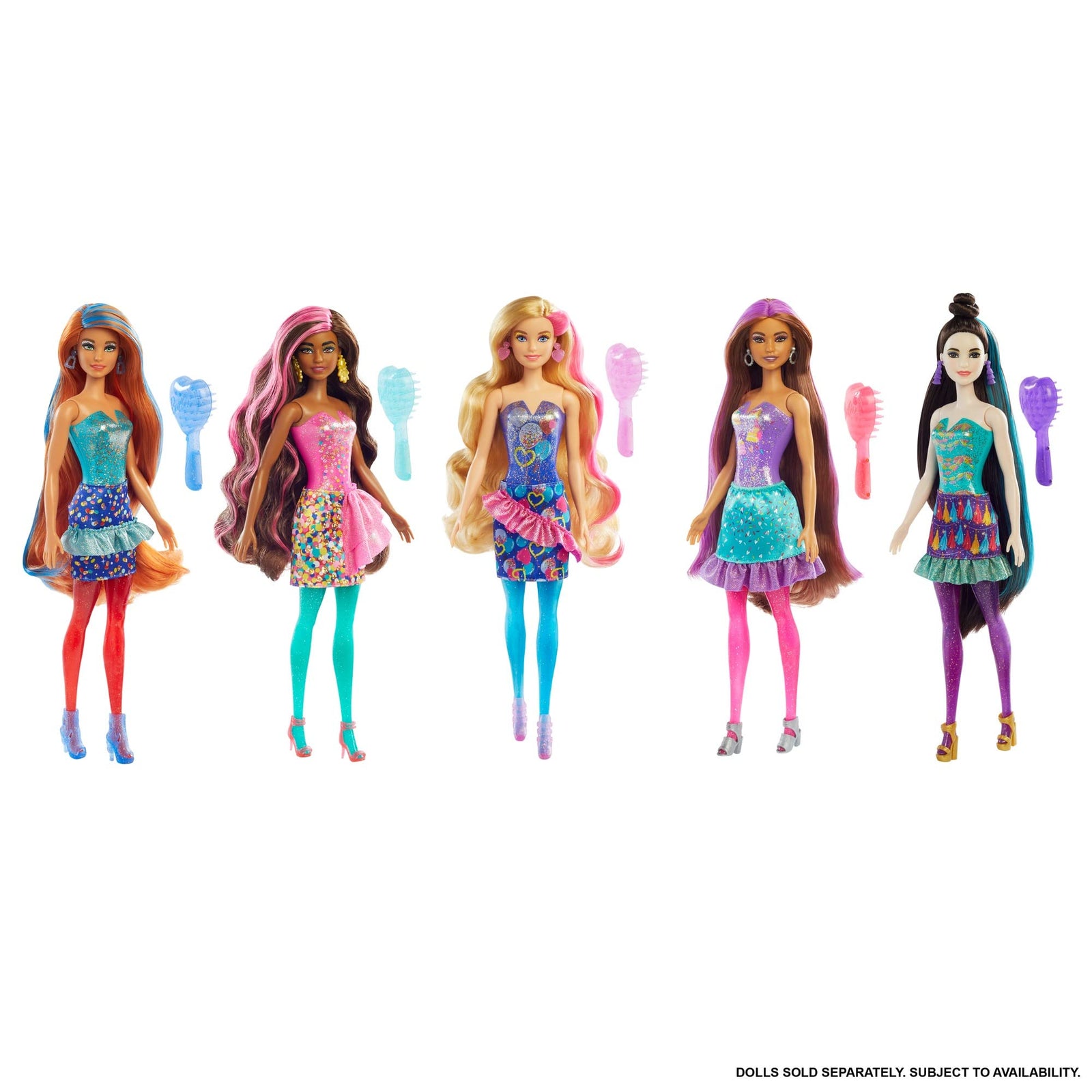 Barbie Color Reveal Doll with 7 Surprises: 4 Bags Contain Skirt, Shoes, Earrings & Brush; Water Reveals Confetti-Print; Doll’s Look & Color Change on Hair & Face; Party Series