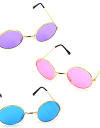 Skeleteen Tinted Round Hippie Glasses – Pink Purple And Blue 60's Style Hipster Circle Sunglasses - 3 Pairs
