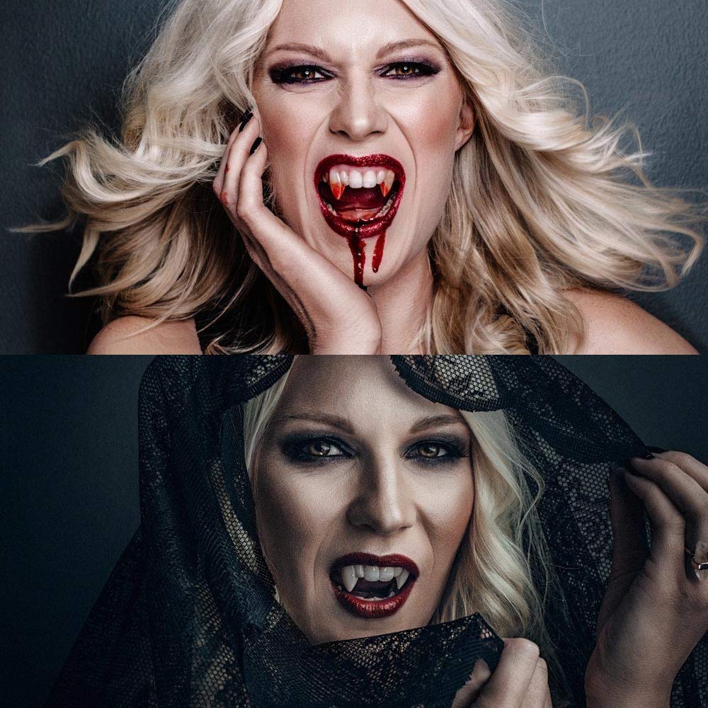 CPSYUB Cosplay Vampire Fangs, Cosplay Accessories Halloween Party Prop Decoration Fake Vampire Teeth, Werewolf Fangs Vampire Dentures for Kids / Adults (3 Pairs)